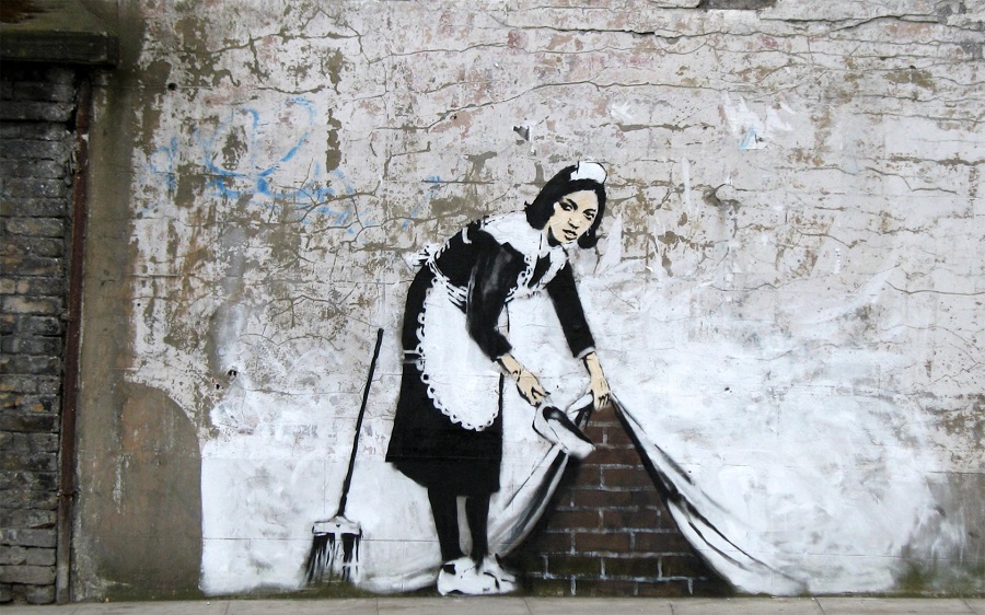 barrelo debajo del muro por Banksy