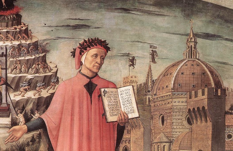 Domenico di Michelino Dante Illuminating Florence with his Poem detalle