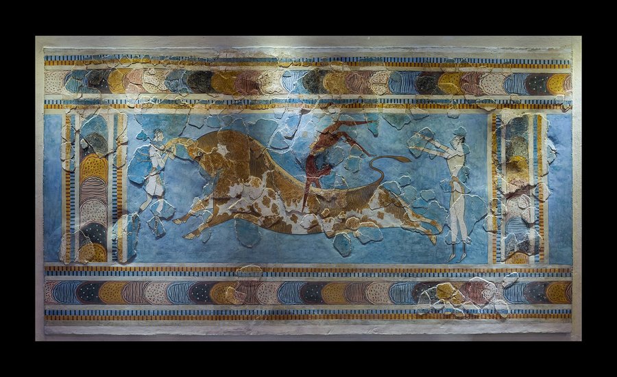 Fresco minoico del salto del toro, procedente de Cnosos
