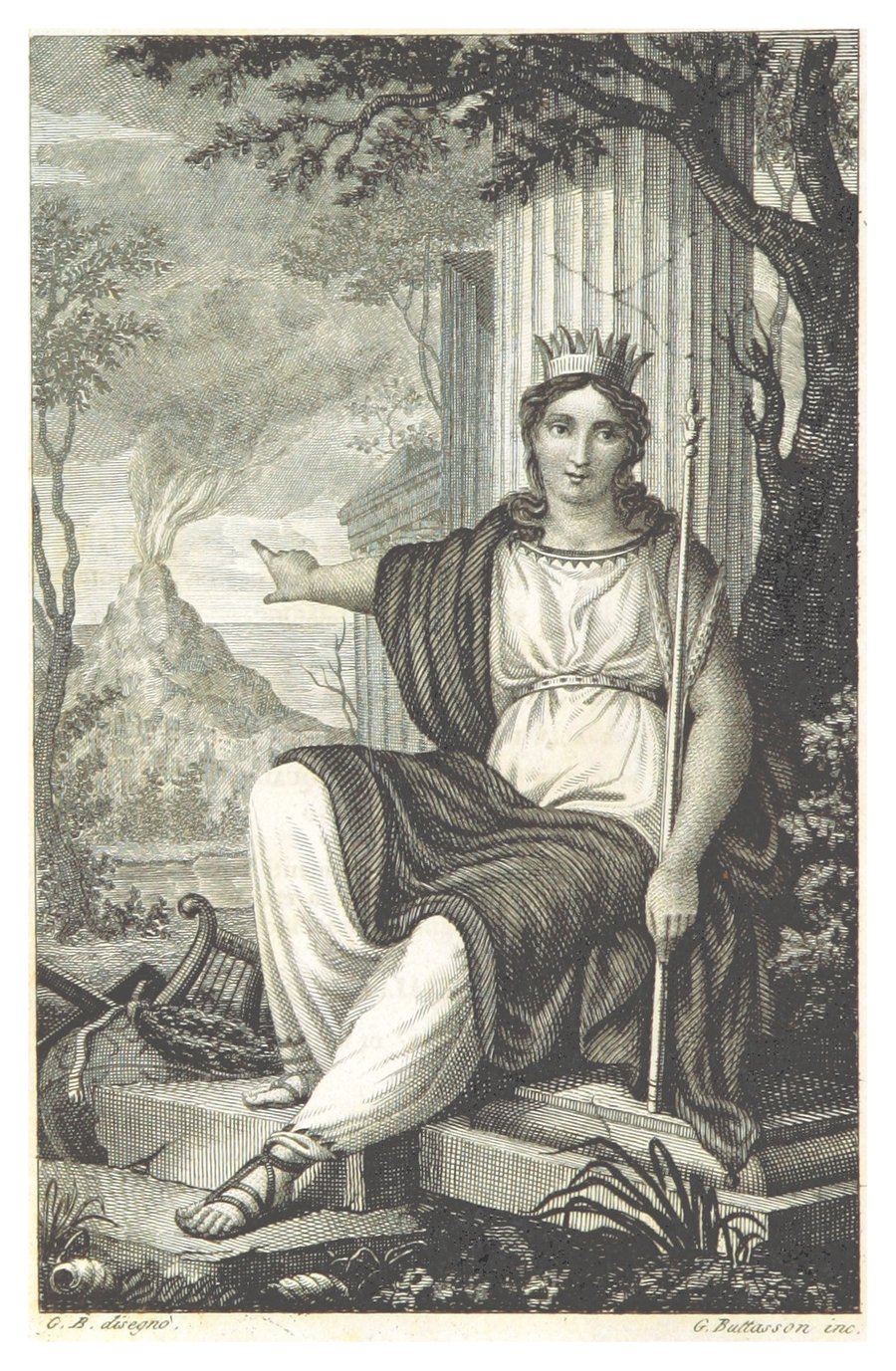 Parténope, la sirena de Nápoles, en un grabado de 1833