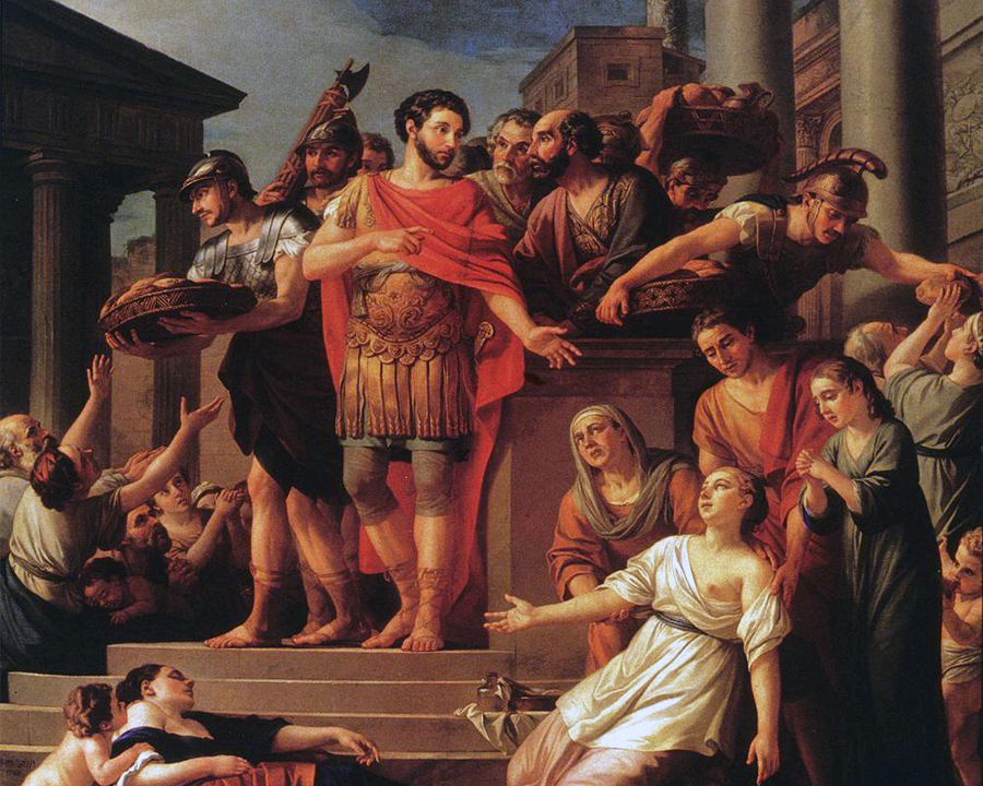 Marco Aurelio repartiendo comida