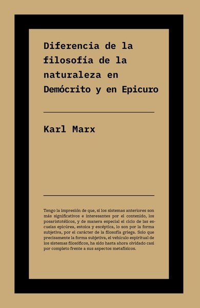 Portada del libro Diferencia de la filosofia de la naturaleza en Democrito y en Epicuro, de Karl Marx