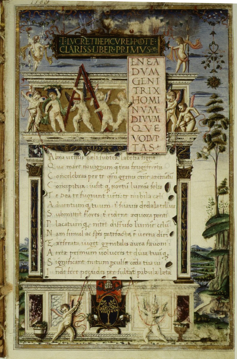 Manuscrito iluminado de De rerum natura, de Lucrecio