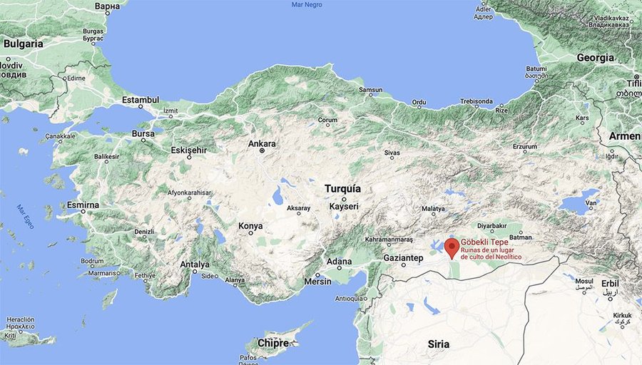 Mapa de localización de Göbekli Tepe en Anatolia