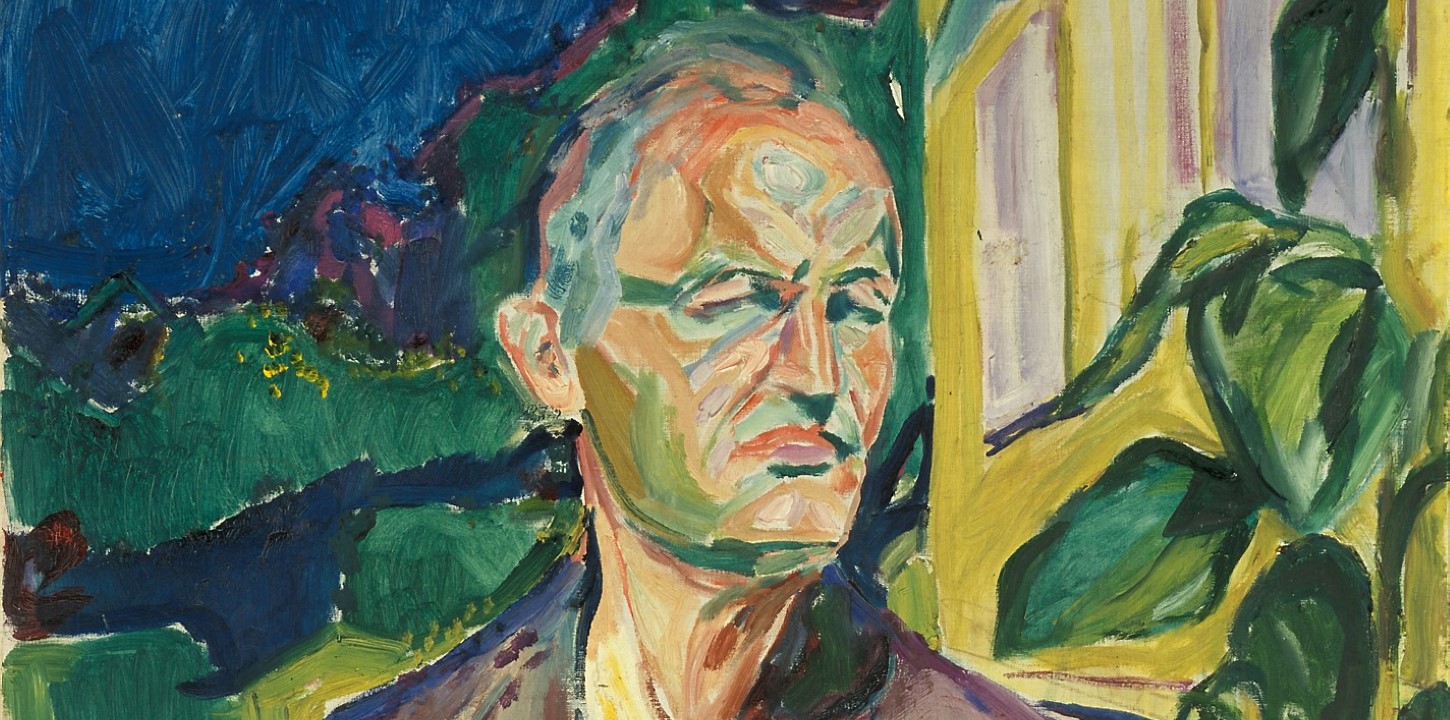 Munch Self-portrait in Front of the House Wall 1926 cropped. Edvard Munch.